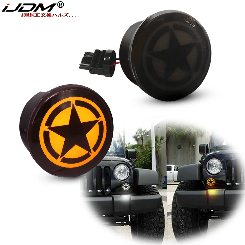 IJDM двухцветный белый Янтарный Hooke Road Star светодиодный логотип для 2007 2017 Jeep Wrangler