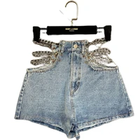 2020 summer side chain decoration sexy high waist denim shorts fashion womens jeans shorts ladies clothes short mujer