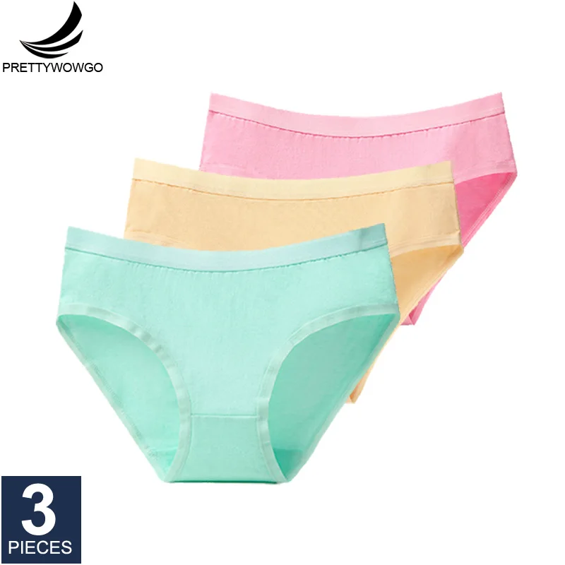 green.khaki.pink Prettywowgo 3 шт./партия, Новое поступление, женское нижнее белье, хлопковые трусы, 8 однотонных цветов, трусы, большие размеры M L XL XXL 3XL 008 - Цвет: green.khaki.pink