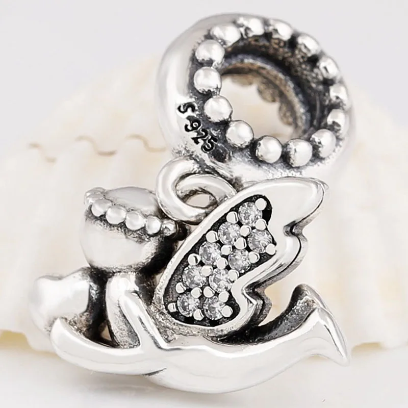 

100% 925 Sterling Silver Charm Christmas Angel With Crystal Pendant Fit Pandora Women Bracelet & Necklace Diy Jewelry