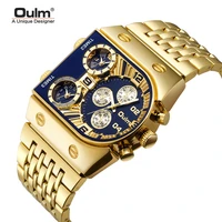 oulm watches men sports 3 time zone big dial analogue quartz mens watches gold steel watches for men relogio masculino