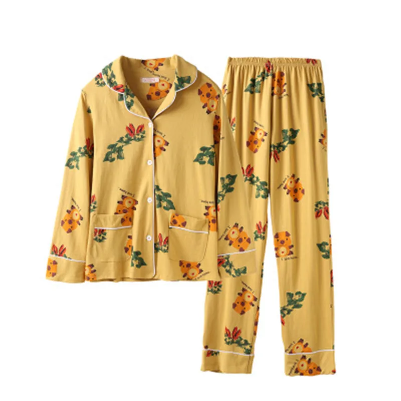 Style 6 Хлопок, пижамный комплект, сексуальный принт, длинный рукав, пижама, свободный размер, рубашка, летняя, стежка, белье, женская одежда для сна - Цвет: Style 6