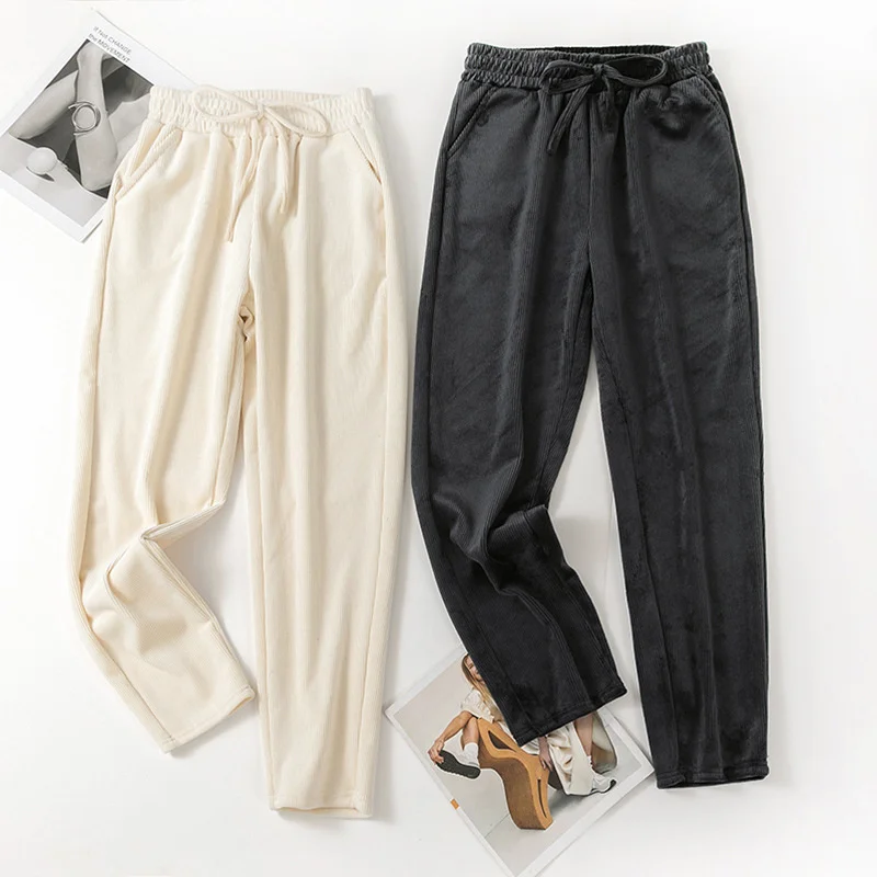 

Женские осенние брюки из шенилла с завышенной талией, тонкие универсальные брюки, женские свободные большие повседневные брюки с широкими ...