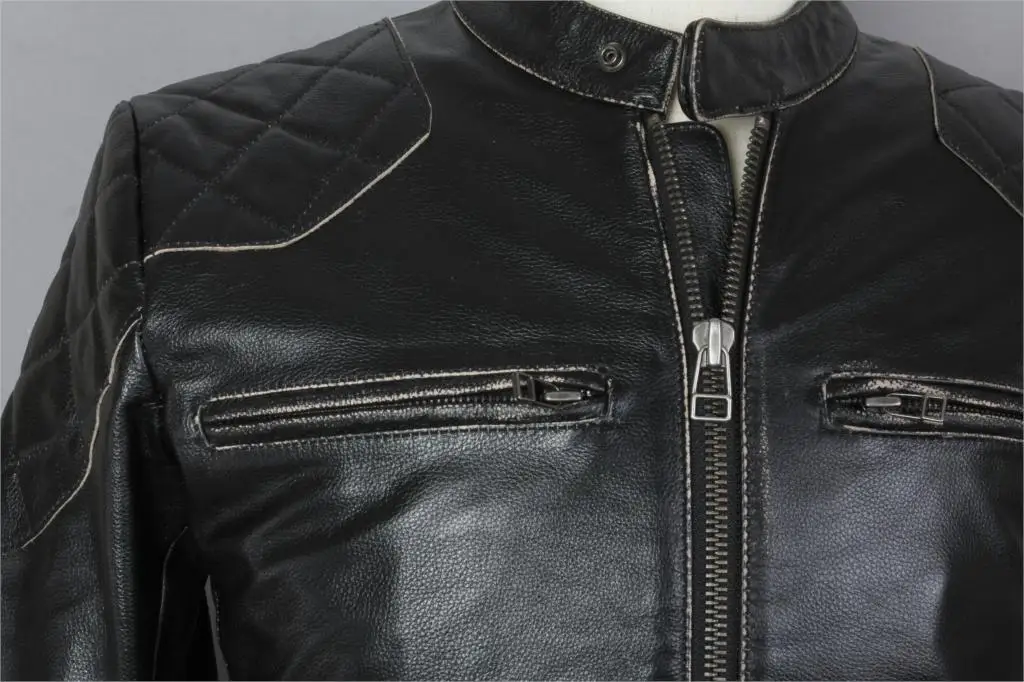 

2019 Fashion Vintage Black Cowskin Motorcycle Jacket Slim Fit Genuine Leather Jacket Men David Beckham Style Leather Coats Male