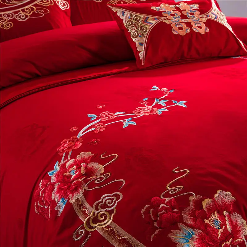 Красный свадебный комплект постельного белья Высококачественный жаккардовый