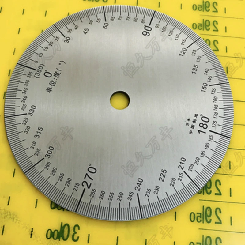 

Diameter:90mm inner hole:8mm thickness:2mm 360 degree Stainless steel dial scale disc