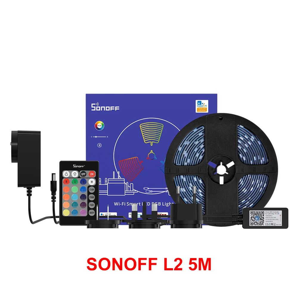 Улучшенная Светодиодная лента SONOFF L2 RGB, совместимая с Bluetooth, пульт дистанционного управления через eWeLink, голосовое управление, поддержка Alexa Google Home