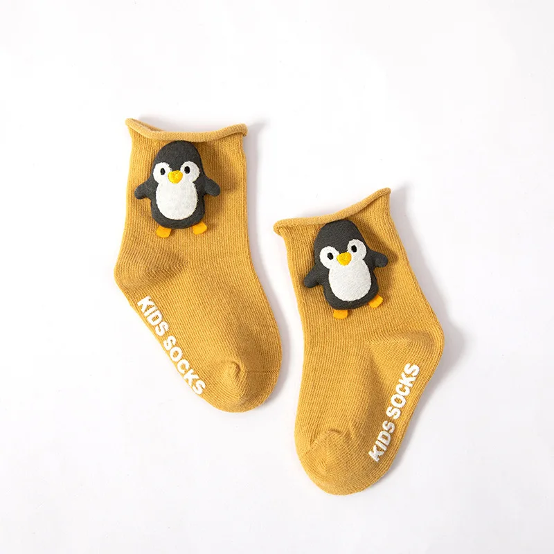 Calcetines antideslizantes de algod&oacute;n puro para ni&ntilde;os y ni&ntilde;as, medias con dibujos de mu&ntilde;ecas, boca suelta-4