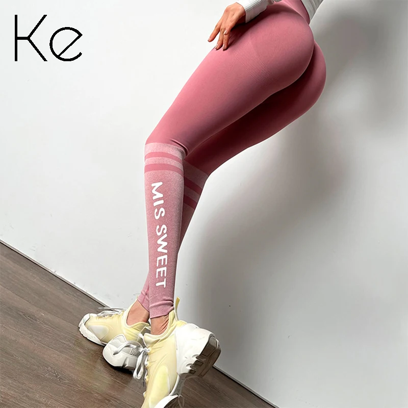 

KE Net red letters peach fitness pants women's high waist sexy tight-fitting hip yoga pants quick-drying running sports trousers