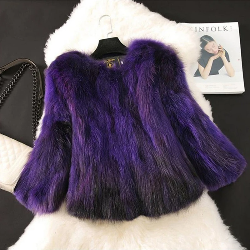 Ladies winter fur coat real raccoon fur short jacket multicolor fur coat