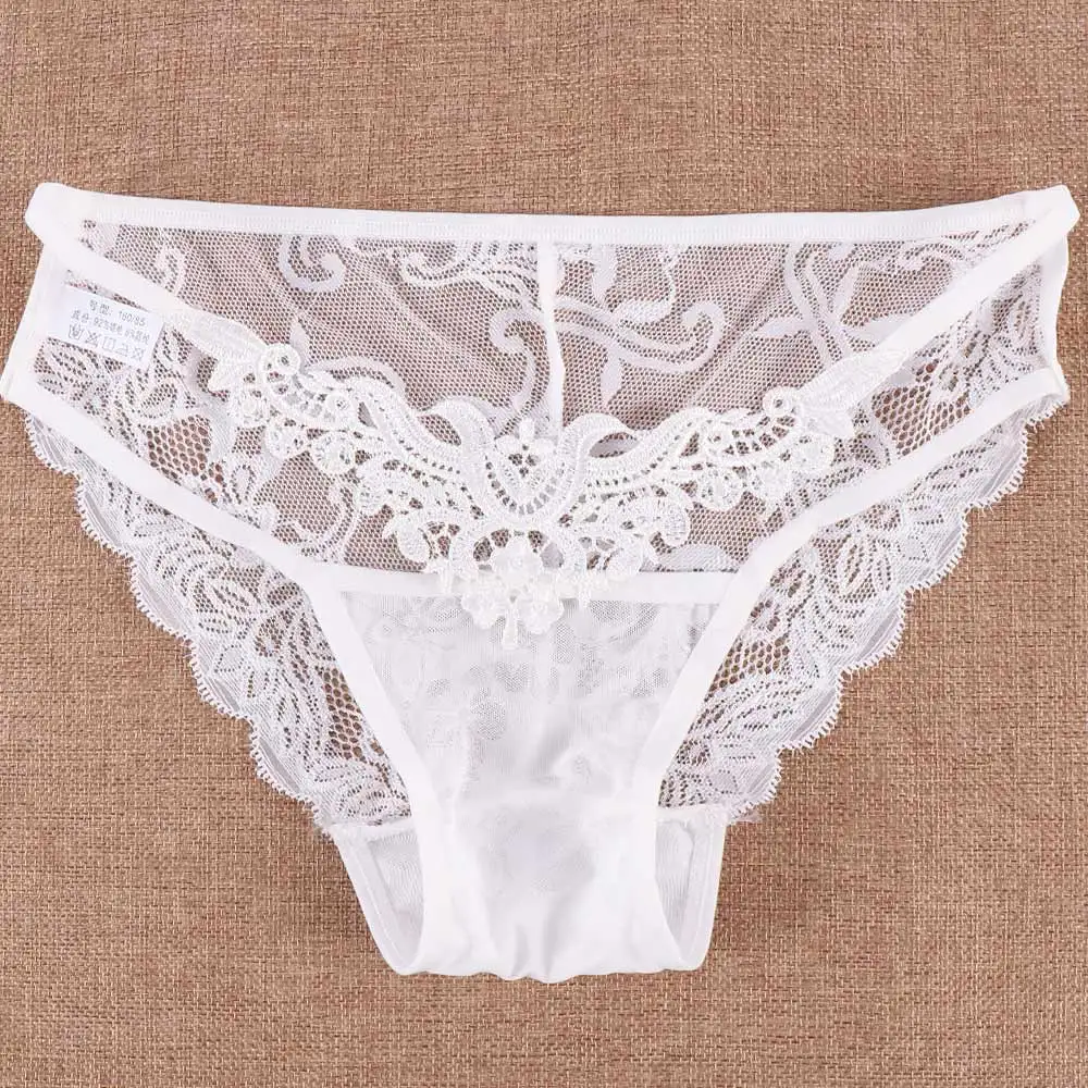 Сексуальные трусики женские прозрачные однотонные с низкой посадкой кружевные