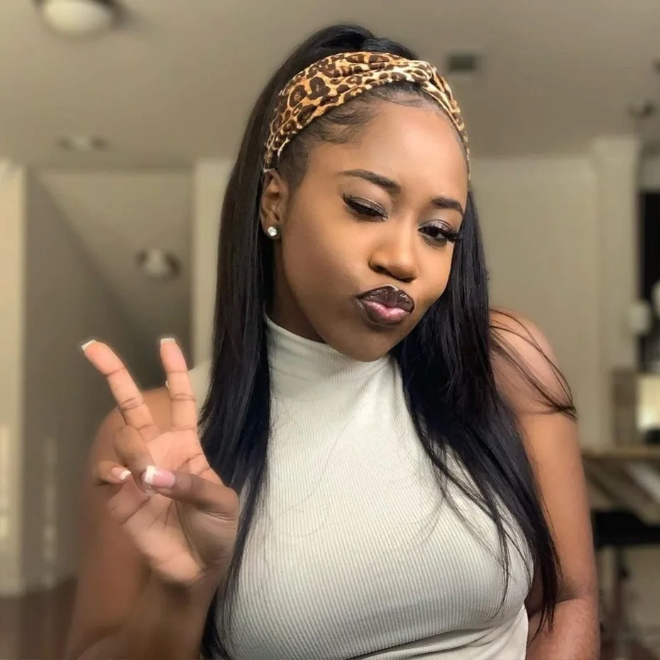 

30 32inch Straight Human Hair Wig With Adjustable Headband Scarf Brazilian Remy Hair Wigs For Women 150% Density Natural Color