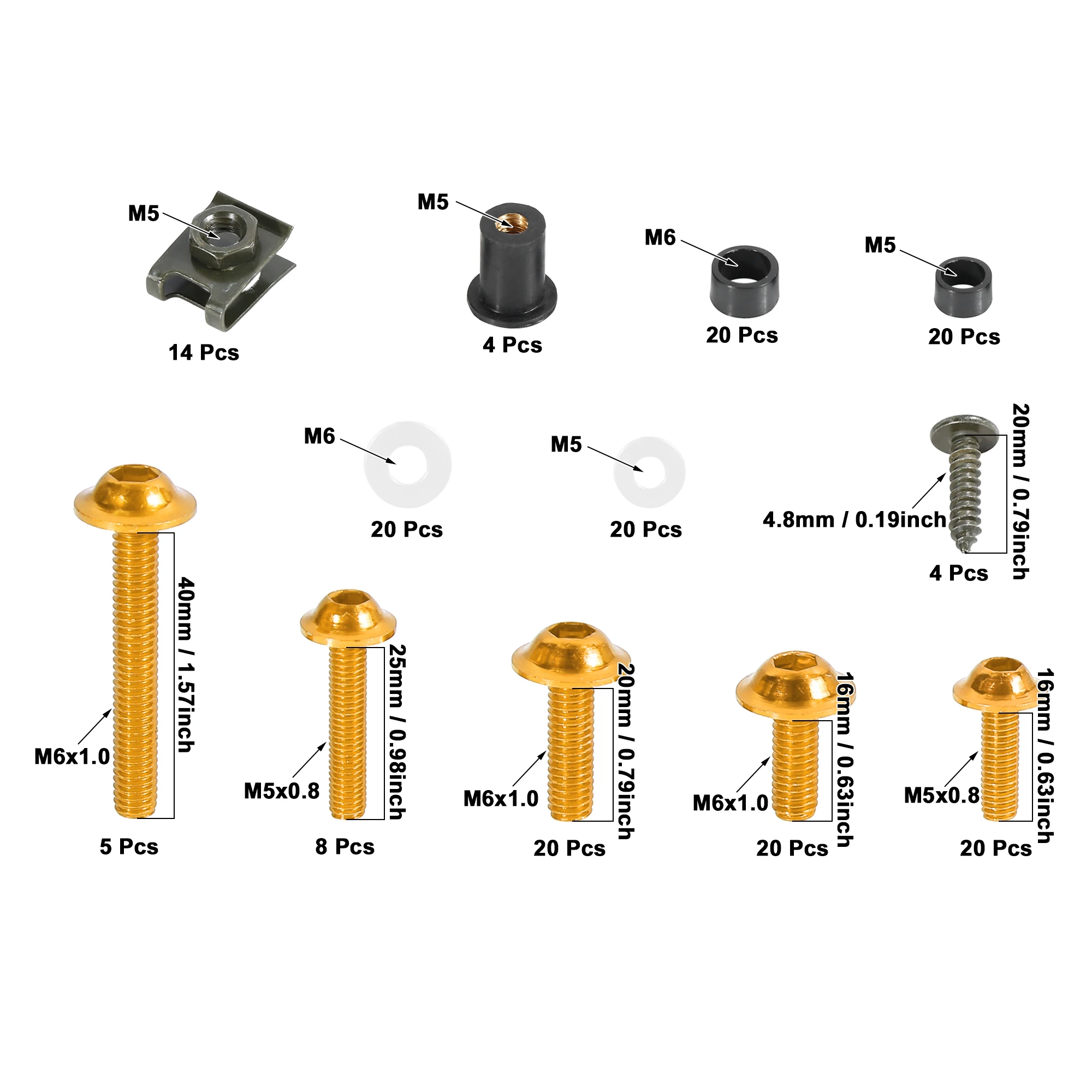 Universal Motorcycle Windscreen Fairing Bolts Set for Honda Suzuki Kawasaki Yamaha Triumph - X Autohaux 177pcs image 3