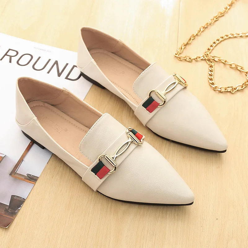 

Spring and Autumn College Style New Pointed Flat-bottom Fashion Metal Buckle Soft Bottom Two-wear Women's Shoes