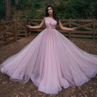 sevintage lace appliques beading long dotted tulle prom dresses evening gowns saudi arabic party dress dubai women formal
