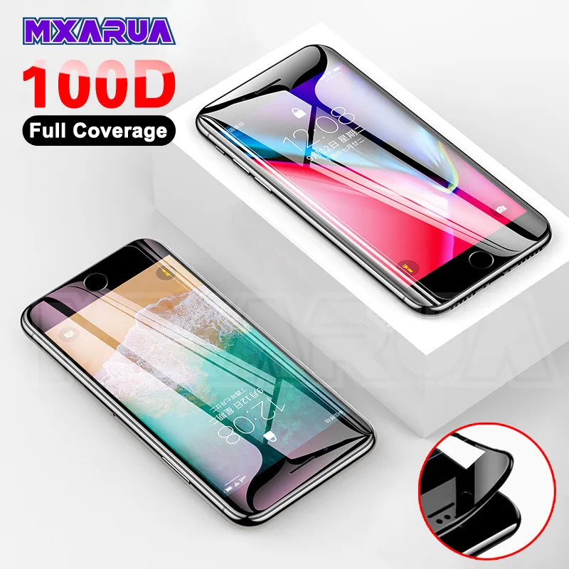 100D полное покрытие из закаленного стекла на iPhone 6 6s 7 8 Plus Защитная пленка для экрана iPhone 11 Pro X XR XS Max защитное стекло