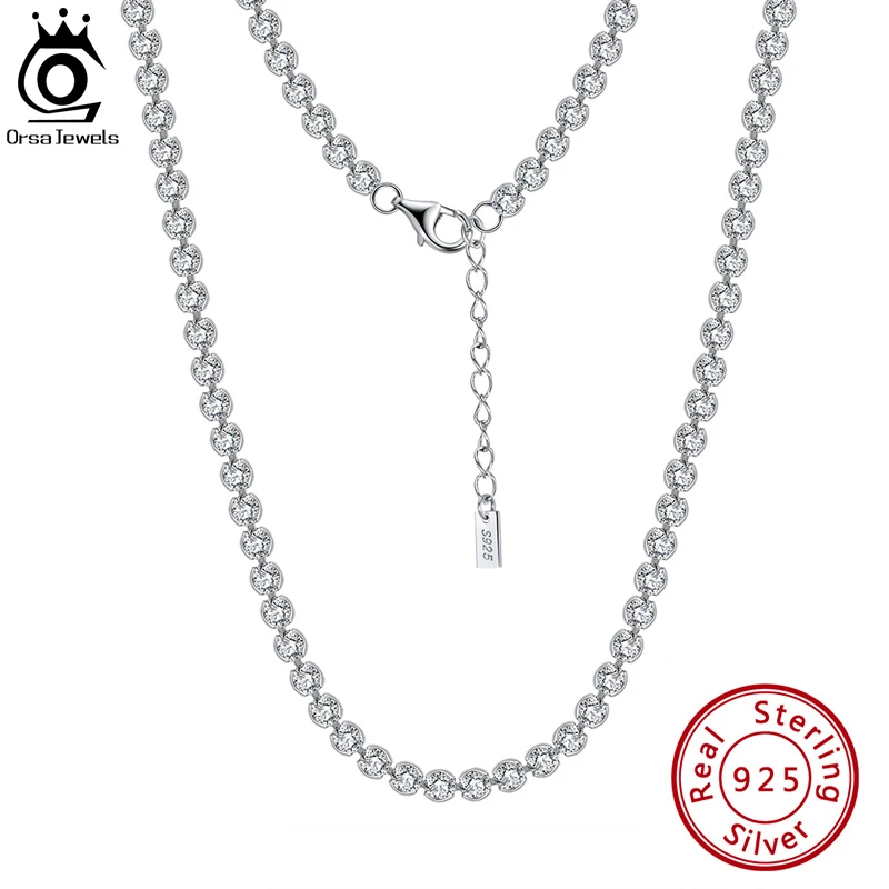 ORSA JEWELS Настоящее 925 пробы Серебряное теннисное ожерелье 2 5 мм круглая огранка