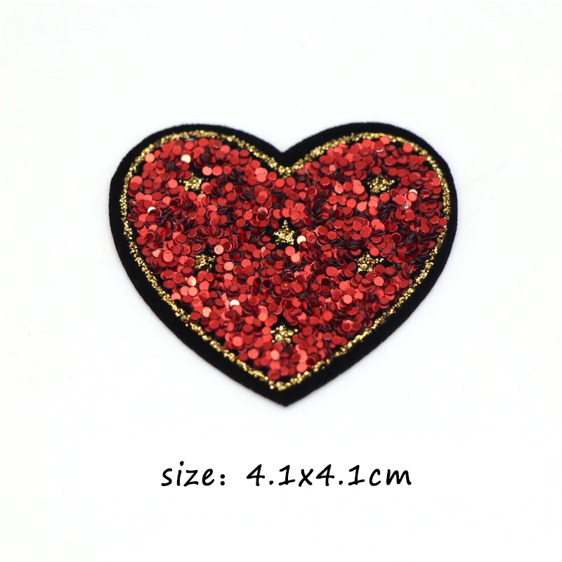 love 10 шт./лот, нашивки с блестками для детей, женская одежда, сделай сам, в полоску, с железной аппликацией, термо-одежда, с вышивкой, значки в виде сердца - Цвет: love