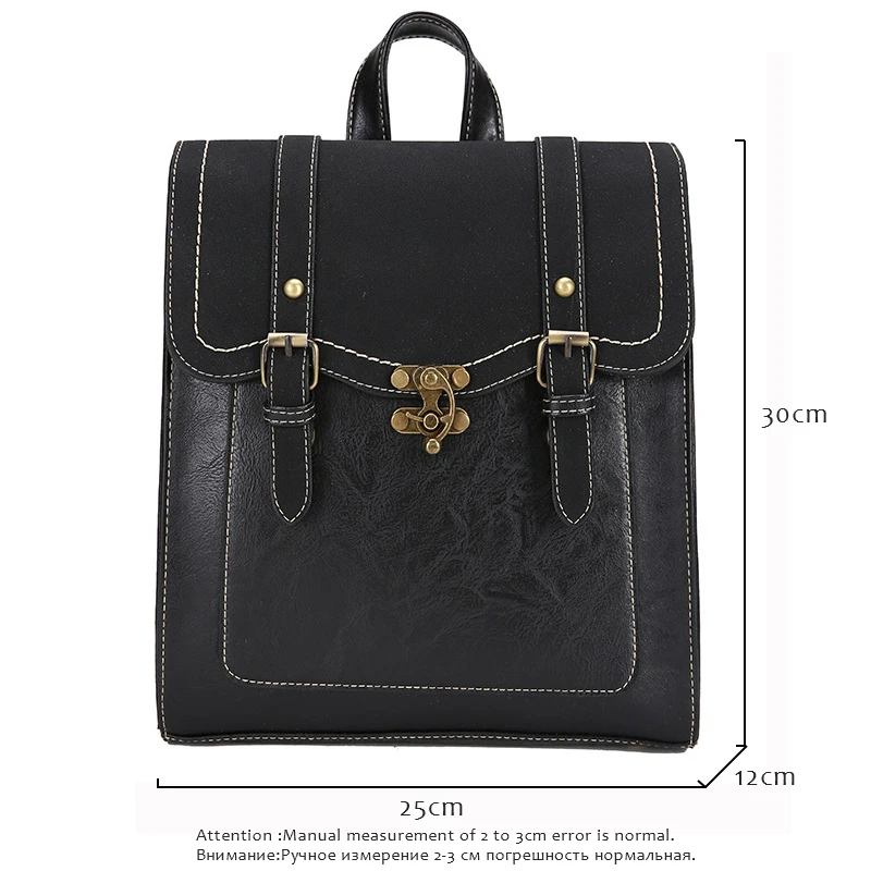 

LIKETHIS Vintage Backpack School Women Bag Leather Soft PU Turn Buckle Cover Mochila Solid Plecak Large Bagpack