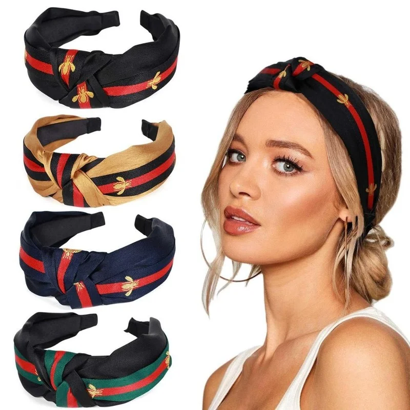 

2021 New European American Polka Dot Bee Stripe Braid Hairpin Korean Style Wide-brimmed Knotted Headband Female Hair Hoop