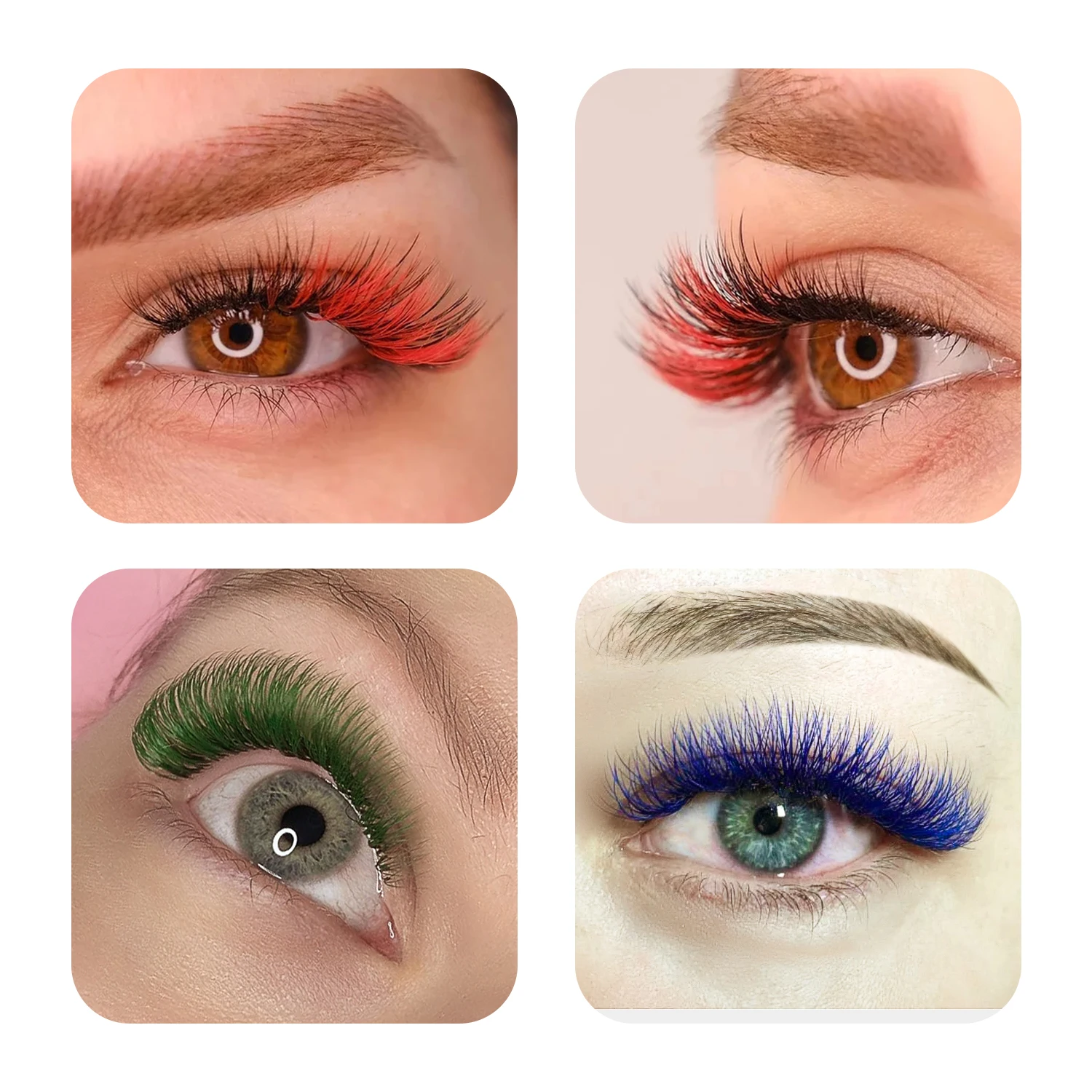 Фото Individual Color Lashes Natural Long Eyelash Extension Pink+Red+Green+White+Purple Mixed Length Soft Colored Lahses №4
