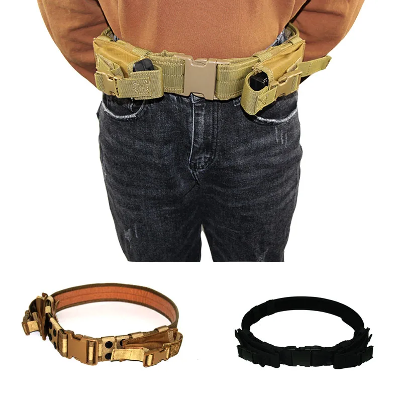 Тактический военный поясной ремень с двумя карманами для магазинов уличный
