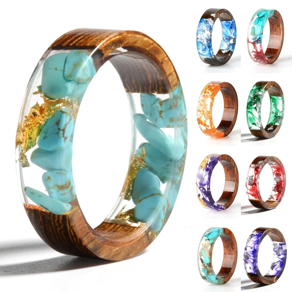 Wood Resin Ring Transparent Epoxy Fashion Handmade Dried Flower Wedding Jewelry Love for Women 2019 New Design | Украшения и