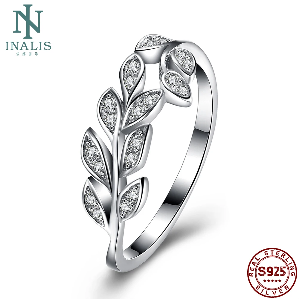 

INALIS 925 Sterling Silver Leaf Rings For Women Twinkle Cubic Zircon Ring Light Famale Girl Engagement Gift Boutique Jewelry