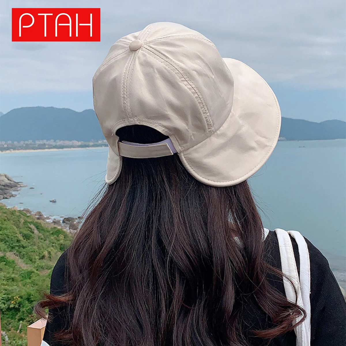 

[PTAH] Summer Casual Hats Sun Protection Hundreds of Vacation Outdoor Sports Baseball Caps Female Adjustable Breathable Visors