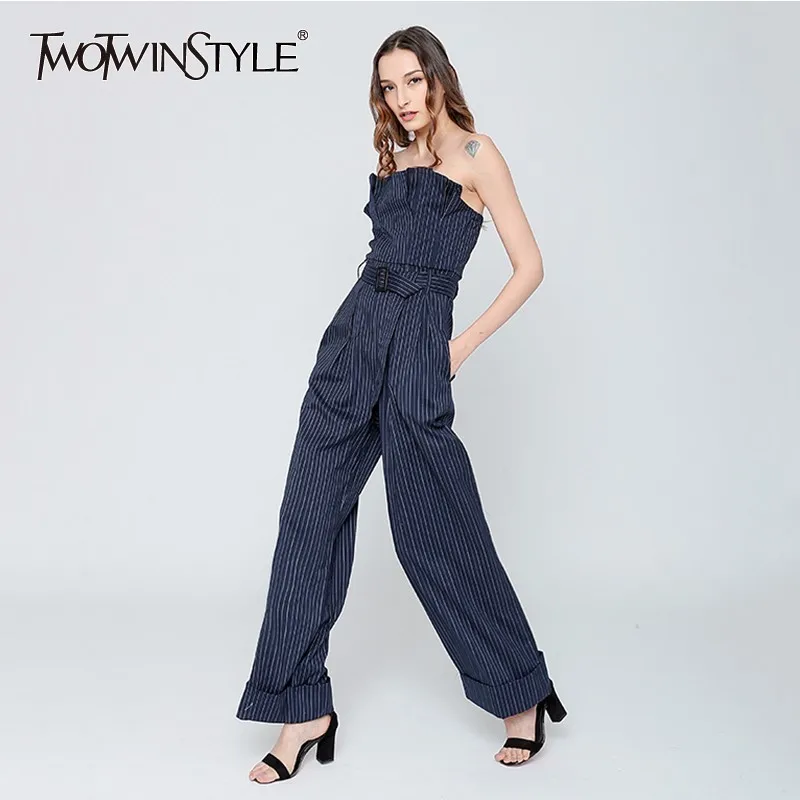 Комбинезон TWOTWINSTYLE женский без рукавов на шнурках тонкий с широкими