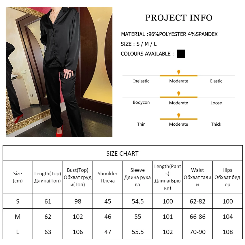 

Hiloc Slit Set Woman 2 Pieces Turn Down Collar Trouser Suits Satin Pajamas For Women Sleepwear Nightgown Long Sleeve Home Suit