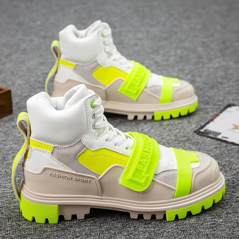 

SONECHOKI New Ankle Boots Men Hard-wearing Walking Shoes with Velcro Anti-skidding Outdoor Sneaker Casual Sports Trainer Male