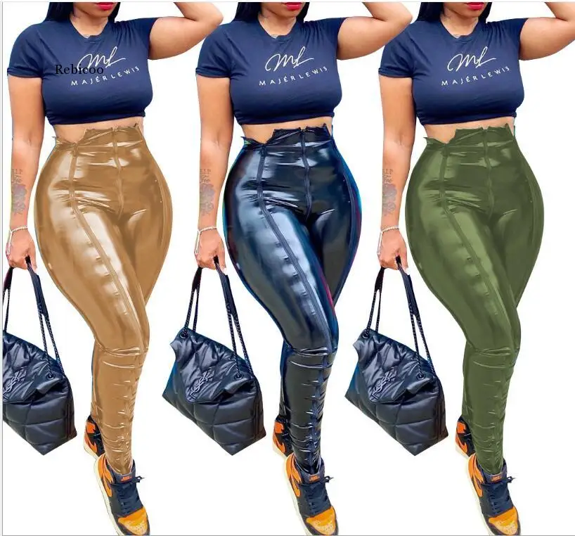 

Брюки-карандаш женские летние однотонные из искусственной кожи, на молнии