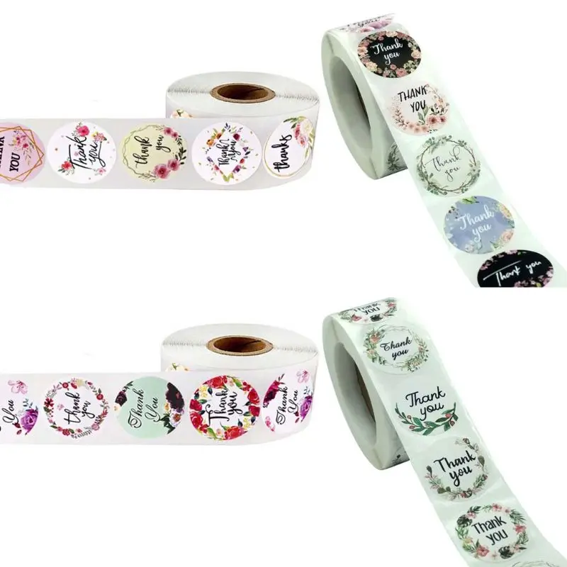 

500pcs 4 Or 8 Designs Floral Thank You Stickers Handmade Scrapbooking Seal Label C6UE