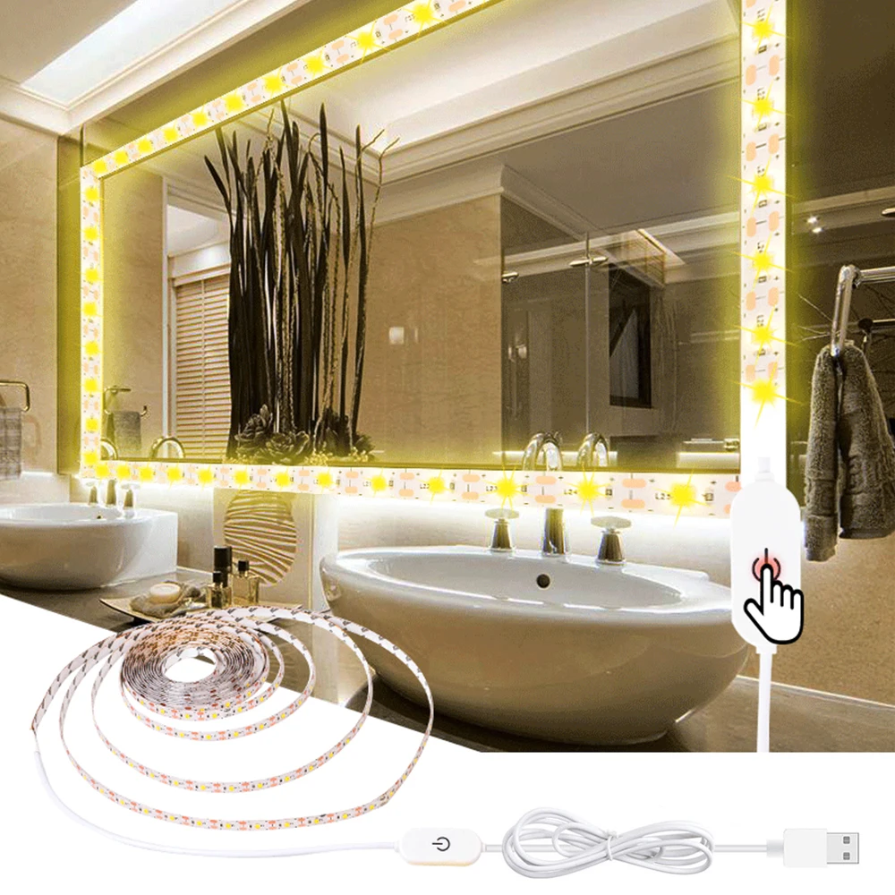 

USB LED Strip Touch Switch Vanity Makeup Mirror Light LED Light 5V Dimmable Lamp Tape For Bedroom Bathroom Dressing Table