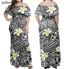 Jackherelook черный полинезийская татуировки Племенной принт гибискуса для женщин платье макси с открытыми плечами летние пляжные Гавайские платья Vestido