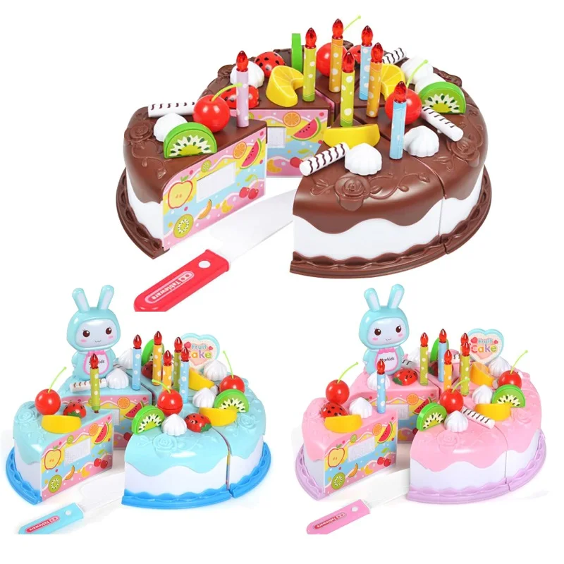 

37pcs Kitchen Toys Cake Food DIY Pretend Play Fruit Cutting Birthday for Children Plastic Educational Baby kids Gift GYH
