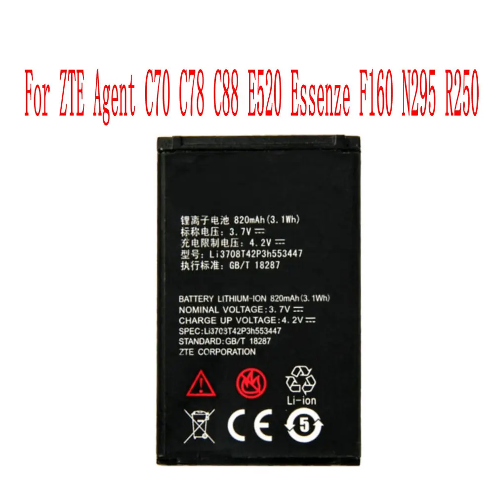 

High Quality 820mAh Li3708T42p3h553447 Battery For ZTE Agent C70 C78 C88 E520 Essenze F160 N295 R250 Cell Phone