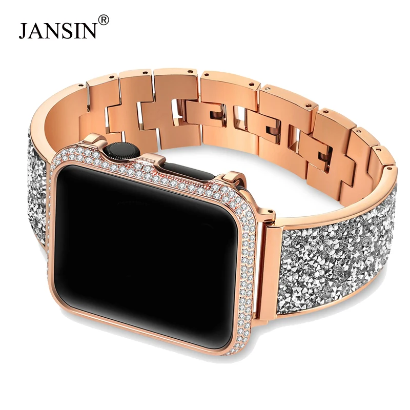 Роскошный Алмазный чехол + ремешок для Apple Watch band 44 мм 40 38 42 iWatch Series 6 SE 5 4 3 женский