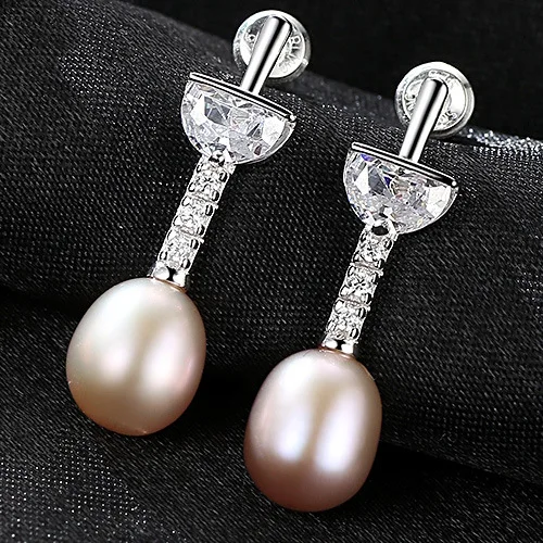 

DI-373 New style sterling silver earrings with 3A zircon 7-8mm silver freshwater pearls for ladies wholesale jewelry