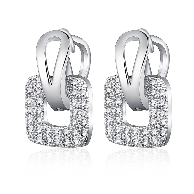 Silver MAIKALE Новые квадратные серьги женские корейские модные темпераментные серьги микро инкрустированные Цирконом Ювелирные Изделия - Окраска металла: Silver