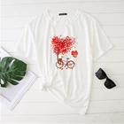 Seeyoushy сердце деревья и баллоны велосипедная Печать День Святого Валентина Женские футболки уличная Графический футболки Harajuku Camisetas