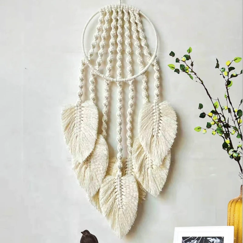 

Macrame Wall Hanging Dream Catcher Handmade Woven 7 Leaf Tassel Tapestry for Kids Room Wedding Decoration Ornament Craft Gift