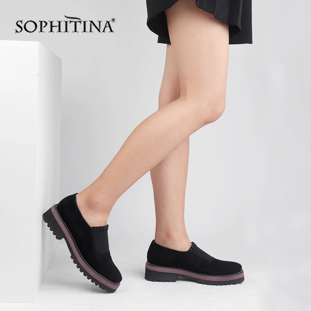 SOPHITINA/удобная обувь на плоской подошве с круглым носком; Высококачественная замшевая модная обувь специального дизайна; однотонная повседневная женская обувь на плоской подошве; Новинка; PC381