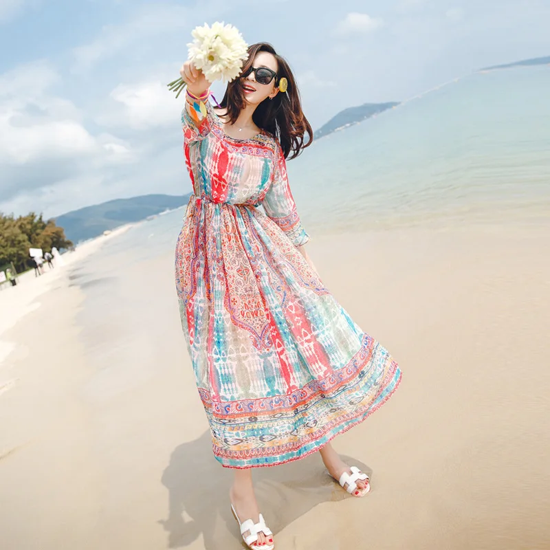 Женское летнее платье с принтом круглым вырезом | Женская одежда