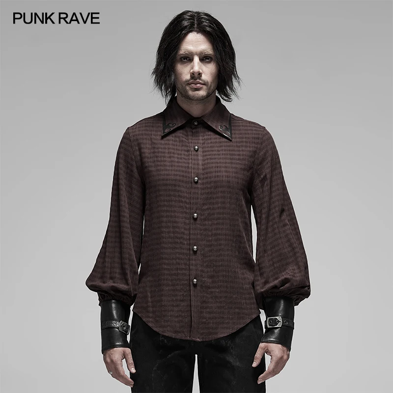 Мужская рубашка в стиле стимпанк с длинным рукавом и аппликацией|Повседневные