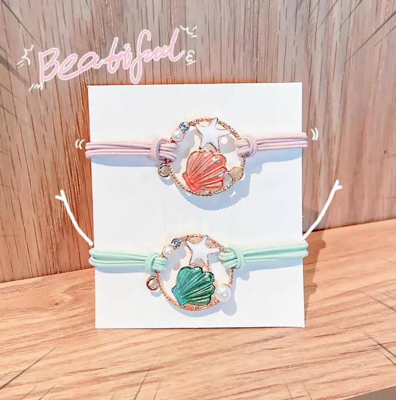 

1pcs Shell Hair Rope Double Starfish Head Rope Headdress Girl Knotted High Elastic Rubber Band Hair Accessory