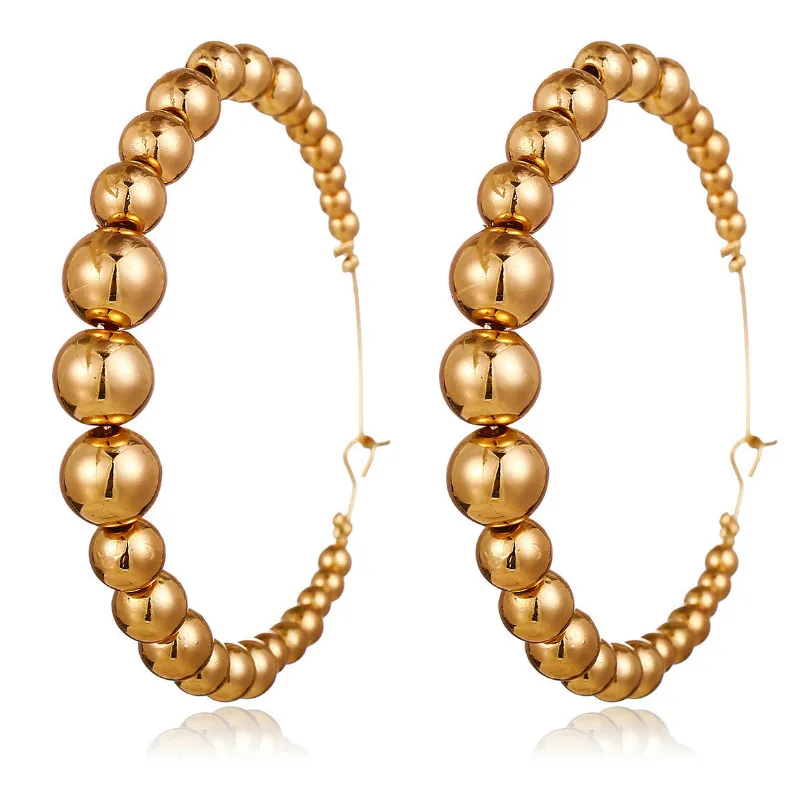 

New Size Beads Open C-shaped Circle Hoop Earrings Creative Retro Exaggerated Ear Jewelry