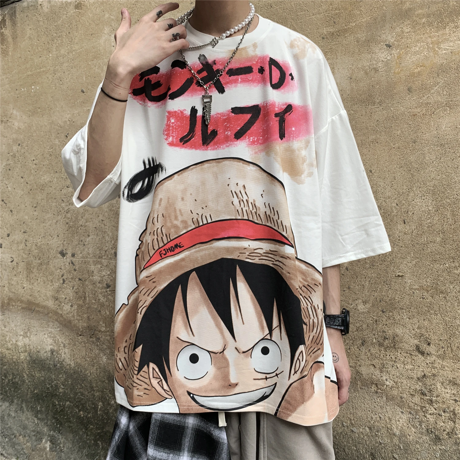 

Fashion Cartoon Anime One Piece T-Shirt Luffy Zoro Nami Chopper Cute Tees Loose