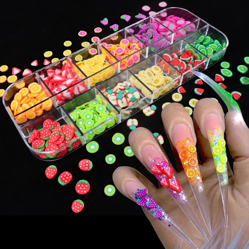 

3D Fimo Acrylic Nail Polymer Clay Nail Decoration Colorful Nail Tips Mixed Fruit Slices DIY Manicure Tool Easter Eggs Decal